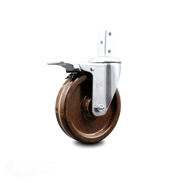 5 Inch High Temp Phenolic Swivel 7/8 Inch Square Stem Caster Total Lock Brake